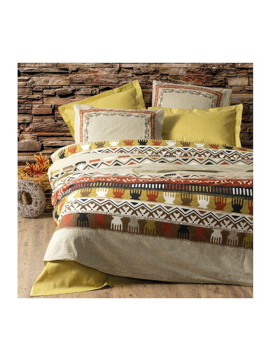 Cottonbox Set Husă de Pilotă Bumbac Dublă cu 2 Fețe de Pernă & 1 Cearsaf 200x220 Mustard