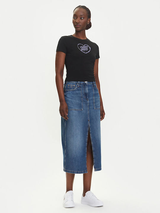 Denim Cu talie înaltă Midi Fustă Denim Medium