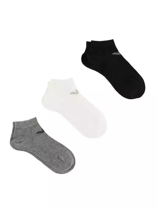 Emporio Armani Men’s Socks Ankle Eagle Logo Triple Pack Black White Melange
