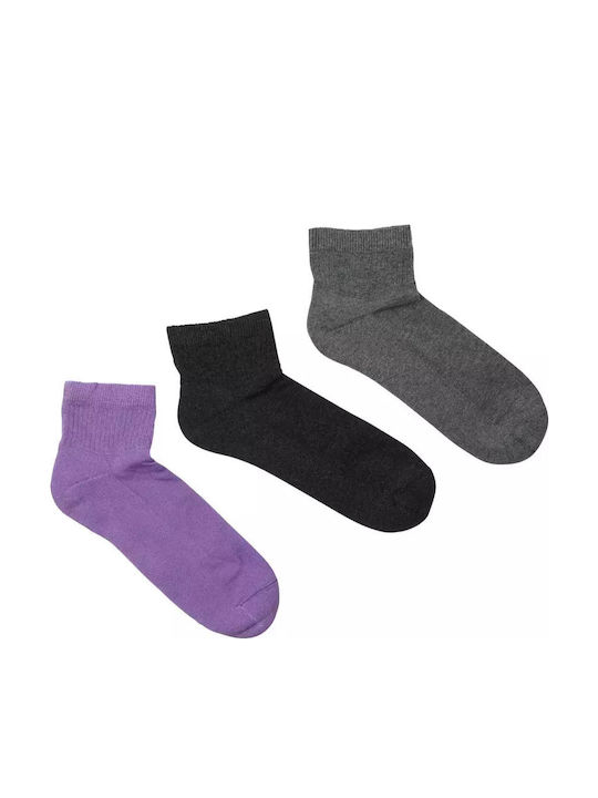 Fms Damen Socken Sportliche Halbhohe Halbe Handtuch Einfarbige 3 Paare Lila-Schwarz-Anthrazit