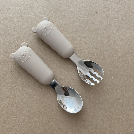 Nok Nok Baby Set with Fork made of Silicone Beige 2pcs