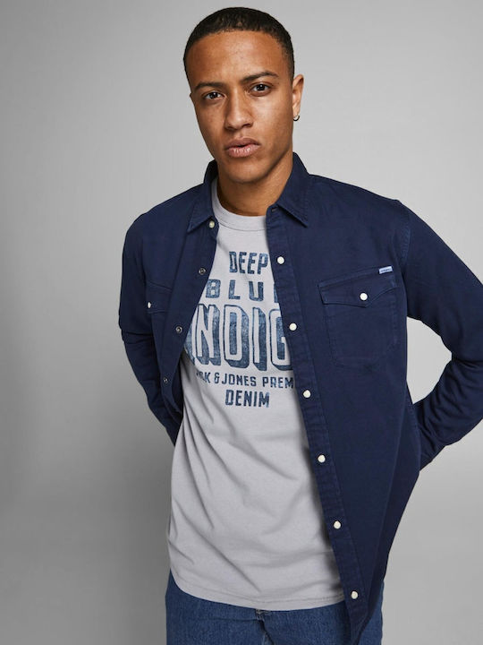 Jack & Jones Μακρυμάνικo Τζιν Πουκάμισο σε Στεν...