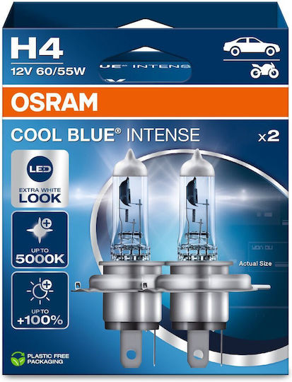 Osram Lamps Car Cool Blue Intense Next Gen H4 Halogen 5000K Cold White 12V 60W 2pcs