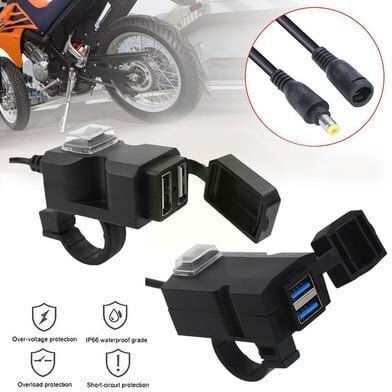 Waterproof Motorcycle Charger with Ports: 2xUSB