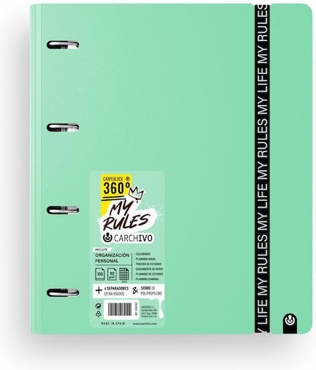 Carchivo Clipboards & Form Holders Rings 360 My Rules A4 & Replacement Lined Sheets Petrol Carchivo
