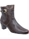 Leather Women's Ankle Boots with Medium Heel Brown