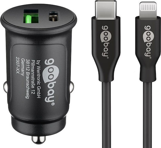 Goobay Зарядно за кола 27W 3Спецификация Бързо Зареждане с Портове: 1xUSB 1xType-C заедно с Кабел Lightning Черен Цвят