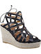 21kv20062 Women's Leather Platform Espadrilles Black