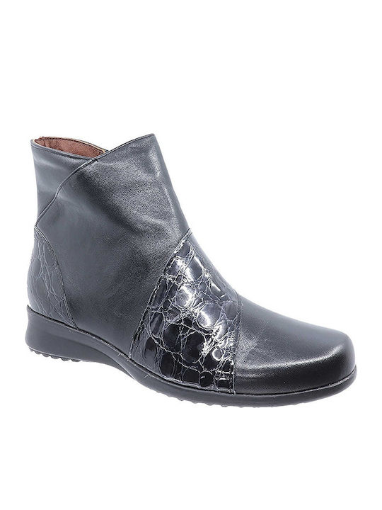 Leder Stiefeletten Damen Schwarz