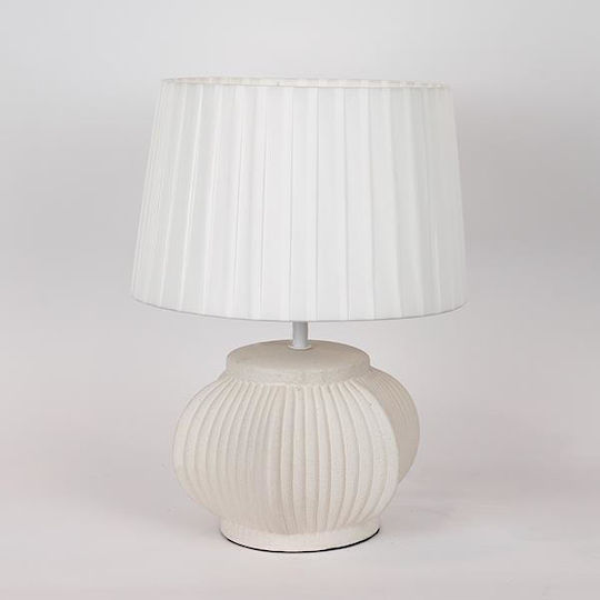 Ceramică Lampă de masă cu Abajur Alb și Bază Bej