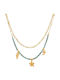 Charmy Double Necklace with Star Design in Gold Plated Steel Turquoise