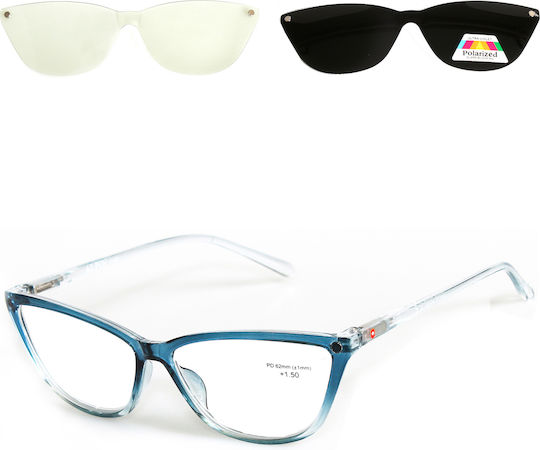 Alpin Clip On Women Reading Glasses +2.00 with Magnet in Blue Colour