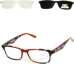 Alpin Clip On Women's Reading Glasses +2.00 with Magnet in Brown Color