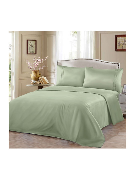 My Home Luxury Set Duvet Cover 220x240cm Super King with 2 Pillowcases and 1 Bed Sheet Green