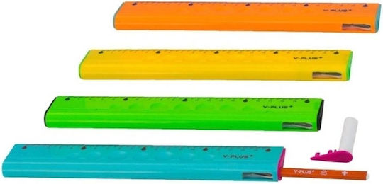 Y-Plus+ 4 σε 1 Χάρακας Πλαστικός 20cm (Διάφορα Χρώματα) με Ξύστρα, Γόμα & Μολύβι