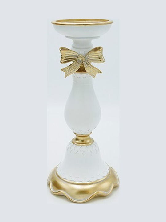 Estheti Home Candle Holder Bow Polyresin White-Gold 11.8x11.8x26.5cm 819-00560