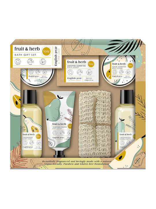Foxy Fruit & Herb Σετ Περιποίησης για Ενυδάτωση & Καθαρισμό Σώματος English Pear 7τμχ