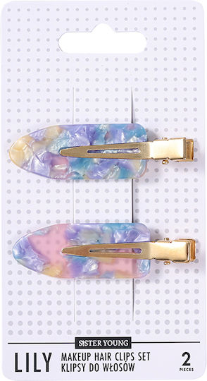 Sister Young Lily Makeup Hair Clips Set Pink Blue 2 Τεμάχια
