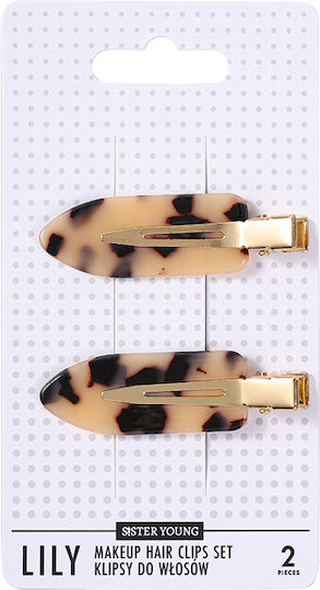 Sister Young Lily Makeup Hair Clips Set Light Leopard Print 2 Τεμάχια