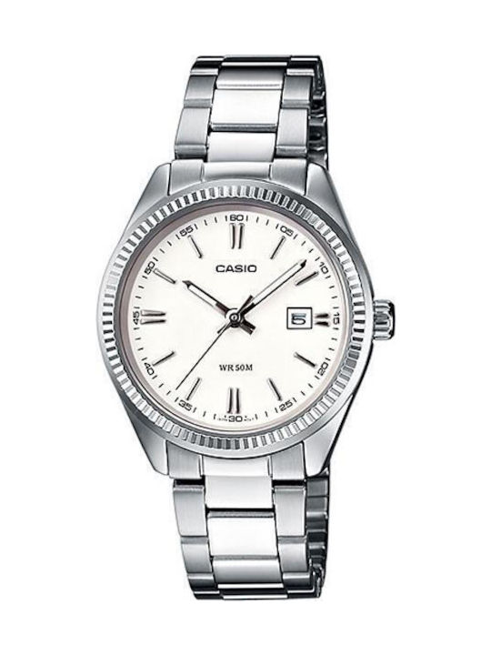 Casio Γυναικείο Ρολόι 30mm Μπαταρίας με Ασημί Μ...