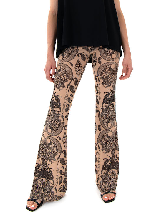 Women's Fabric Trousers Flared Brown-black
