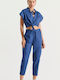 Women's Linen Trousers with Elastic Loose Fit Blue