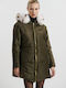 Women's Long Lifestyle Jacket for Winter with Detachable Hood Green