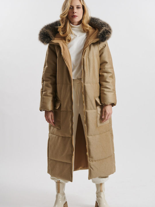 Women's Long Lifestyle Jacket for Winter with Detachable Hood Brown