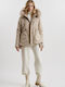 Women's Short Lifestyle Jacket for Winter with Detachable Hood Beige