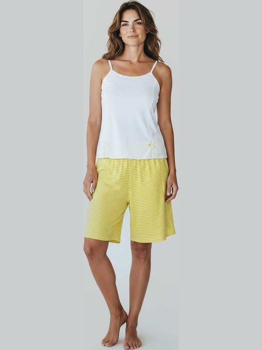 Jeannette Lingerie Sommer Damen Pyjama-Set Satin,σατεν White