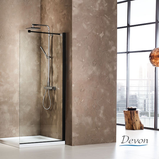Διαχωριστικό Ντουζιέρας Μ67-69xy185cm Κρύσταλλο Clean Glass 6mm Black Matt Devon Iwis Wd Walk-in Wd70c-400