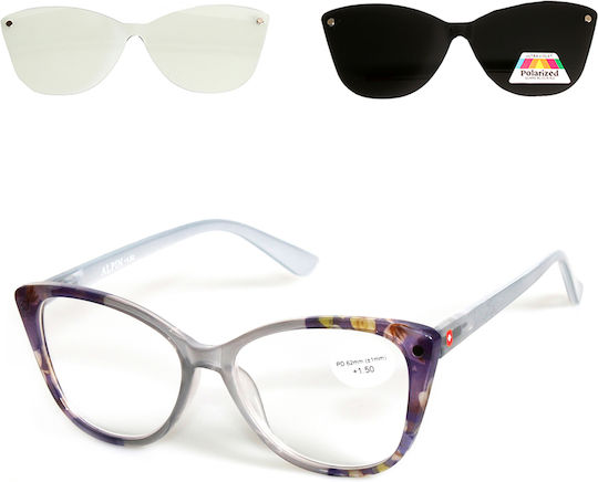 Alpin Clip On Women Reading Glasses +2.50 with Magnet in Gray Colour