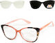 Alpin Clip On Women Reading Glasses +4.00 with Magnet in Orange Colour