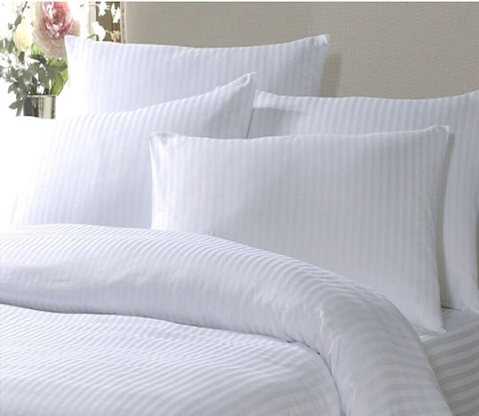 Hotel Sheet 180x200+28 King Size Percale Cotton Satin Striped 1cm Regal Palatex White Fitted Satin Cotton Striped