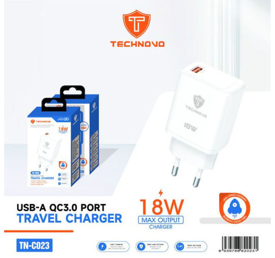 Technovo Φορτιστής Χωρίς Καλώδιο με Θύρα USB-A 18W Quick Charge
