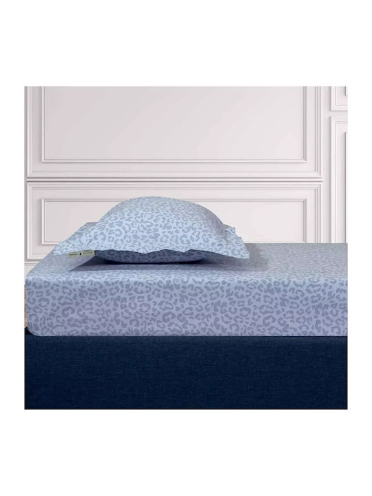Greenwich Polo Club Loft Leopard Σεντόνι Υπέρδιπλο με Λάστιχο 160x200+35εκ. Baby Blue