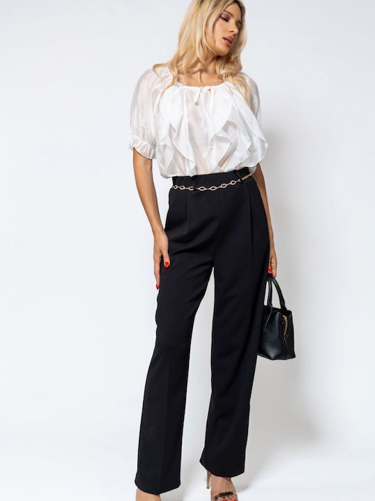 BelleFille Women's High-waisted Fabric Trousers...
