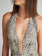 Swimsuit with Animal Print Openings Brown