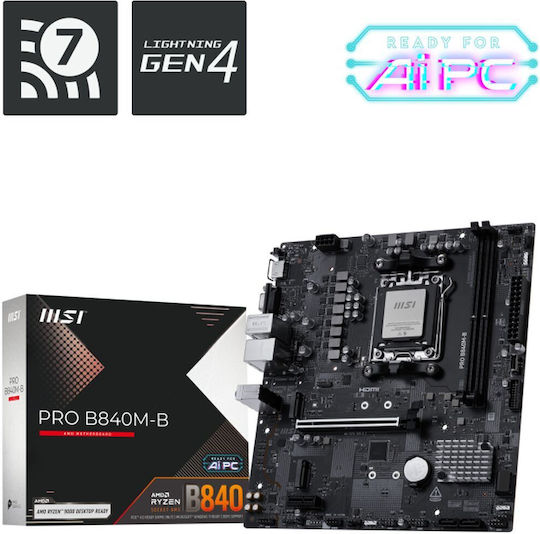 MSI PRO B840M-B Motherboard Micro ATX με AMD AM5 Socket 7E76-002R
