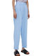 Women's High-waisted Linen Trousers Light Blue