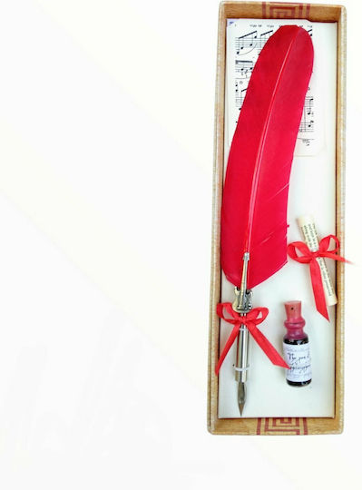 Elliniki Anodos Calligraphy Pen with Feather Red with Blue Ink