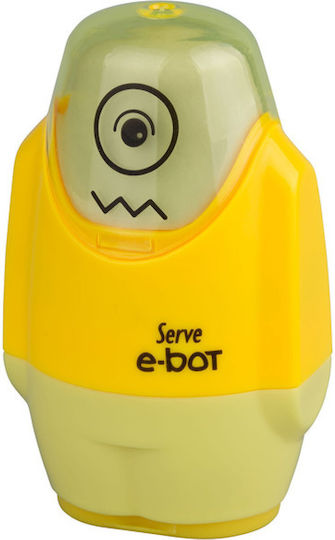 Serve E-bot Plastic Double Sharpener Yellow with Eraser 1pcs