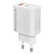 Powertech Ladegerät ohne Kabel GaN mit USB-A Anschluss und USB-C Anschluss 20W Stromlieferung / Schnellaufladung 3.0 Weißs (PT-1437)