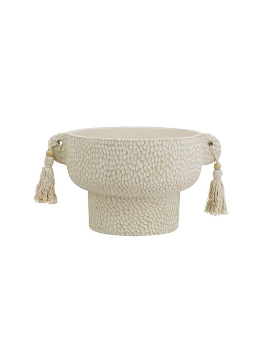 Artekko Antique Beige Concrete Container Tassels 21.5x18.2x12 Cm 21.5cm X 18.2cm X 12cm