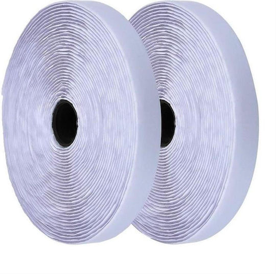 Adhesive Tape Velcro Hook & Loop White Set Roll 25m Male 25m Female