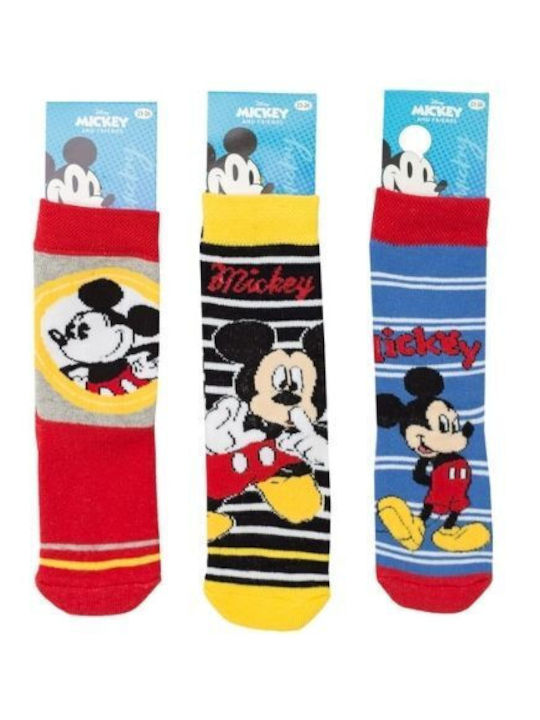 Șosete Pentru Copii Antiderapant Băiat Disney Happy Mickey Bumbac 3 Pachete Multicolor
