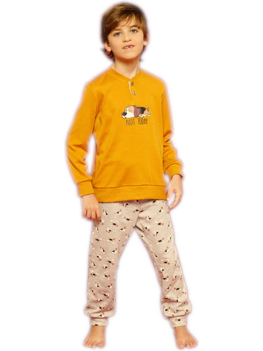 Noidinotte Unisex Παιδική Πιτζάμα Μουσταρδί Γκρι Κωδ 1968