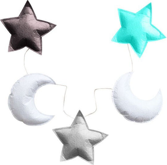 Starry Nights Детска Декоративна Светлинна Гирлянда Черно Бяло Сиво Зелено Текстилна 1,5м