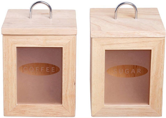 Set 2 Recipiente Maro Zahăr Rubberwood Cu Capac Ermetic Dimensiune 10*10*14cm