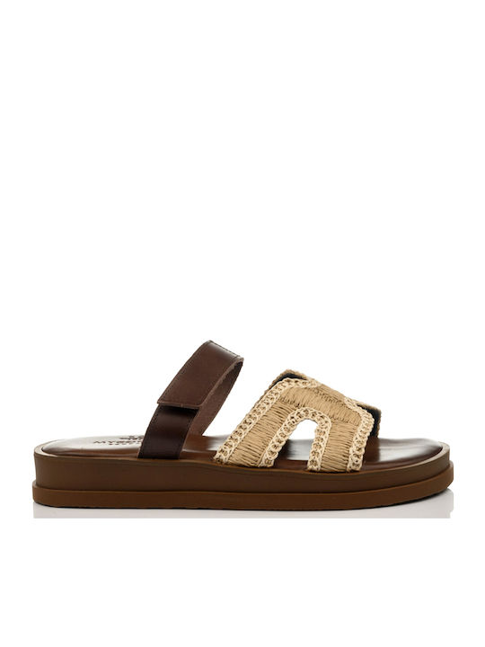Leather Women's Flat Sandals in Brown Color